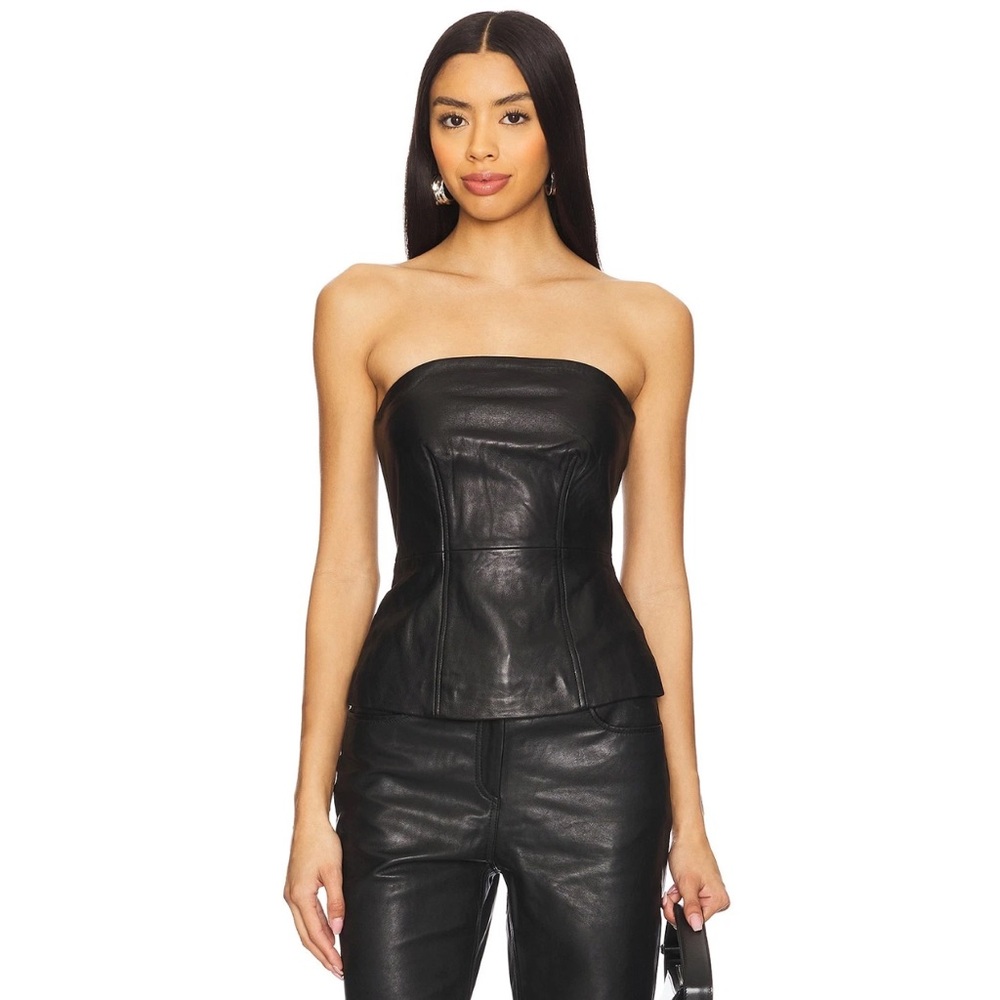 $329 AllSaints Women's Imago Black Bodice Corset 100% Genuine Leather Zip 12 XL
